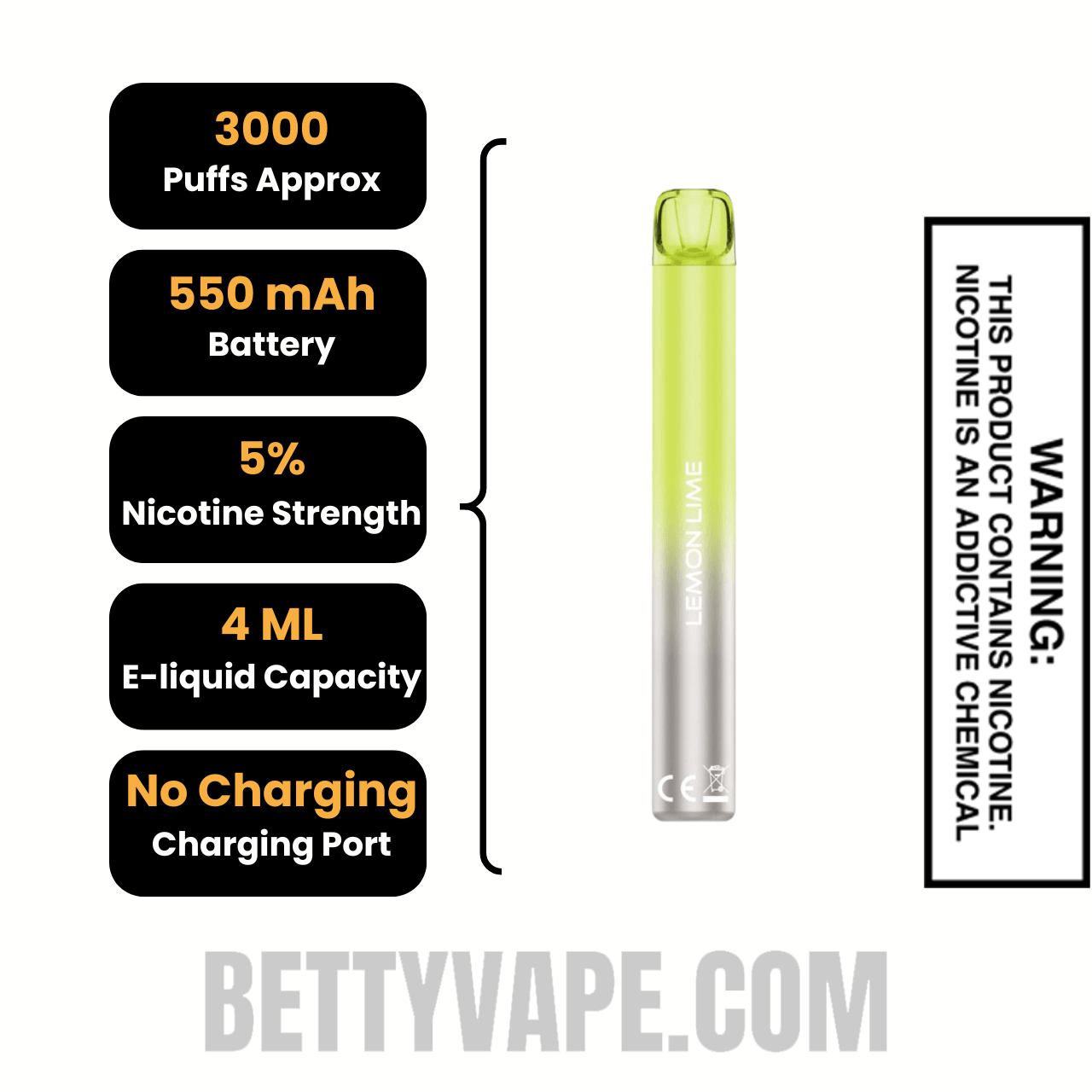 Lemon Lime Voom Mesh 3000 Puffs Disposable Vape Specifications