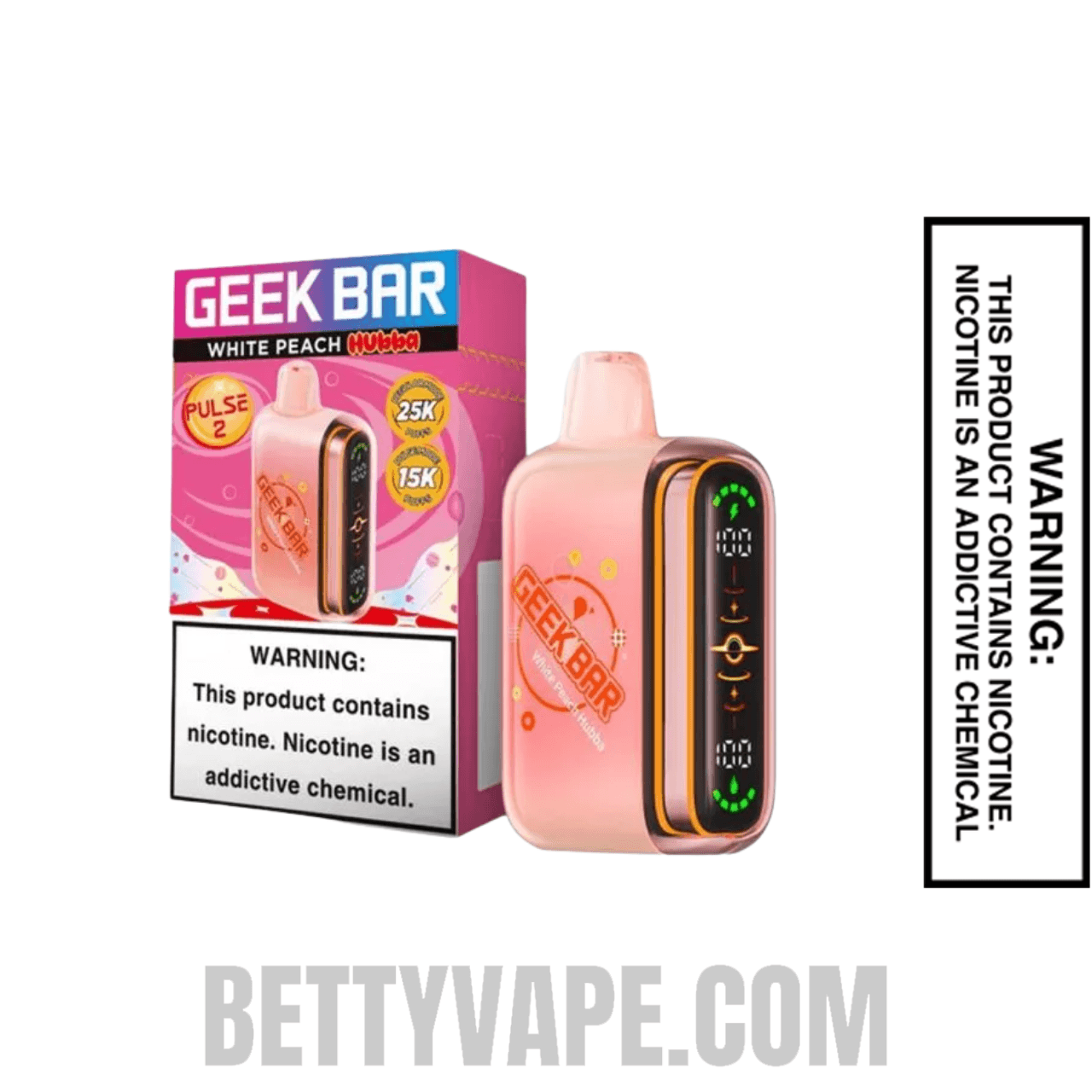 White Peach Geek Bar Pulse 2 Hubba Edition Disposable Vape With Package Box
