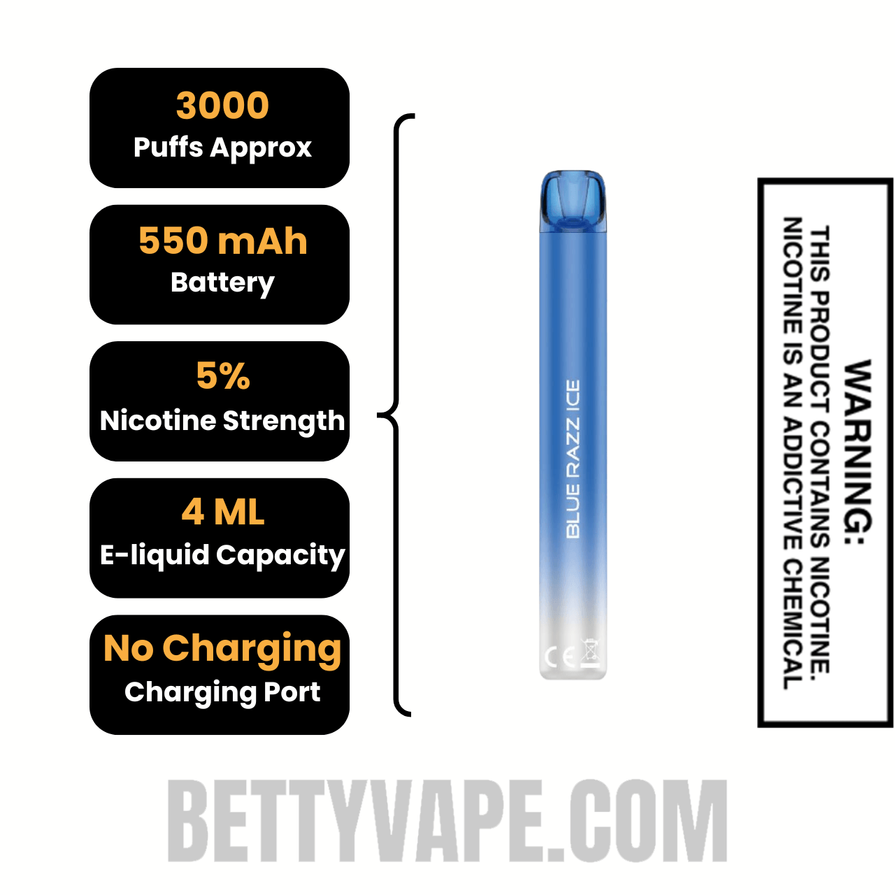Blue Razz Ice Voom Mesh 3000 Puffs Disposable Vape Specifications