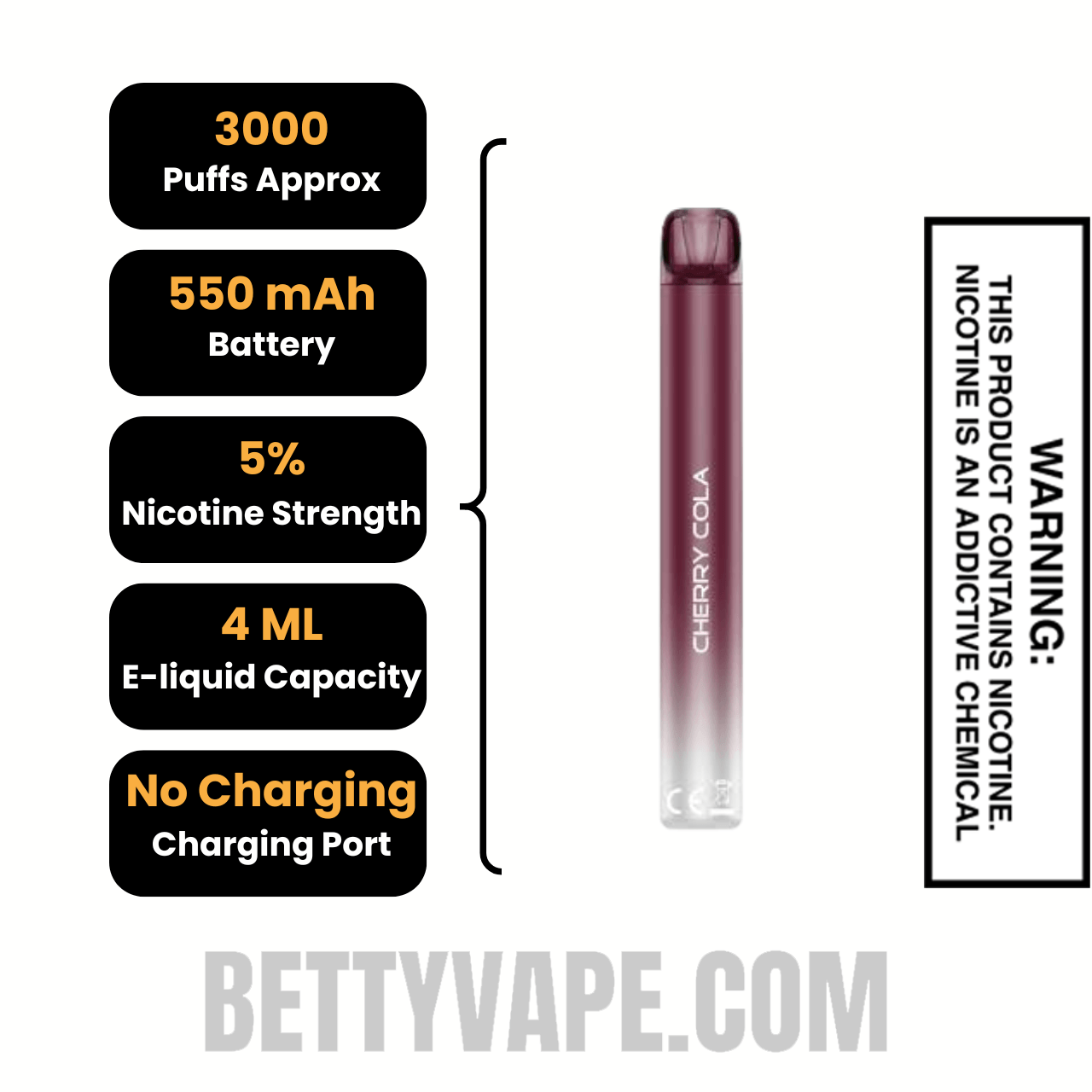 Cherry Cola Voom Mesh 3000 Puffs Disposable Vape Specifications