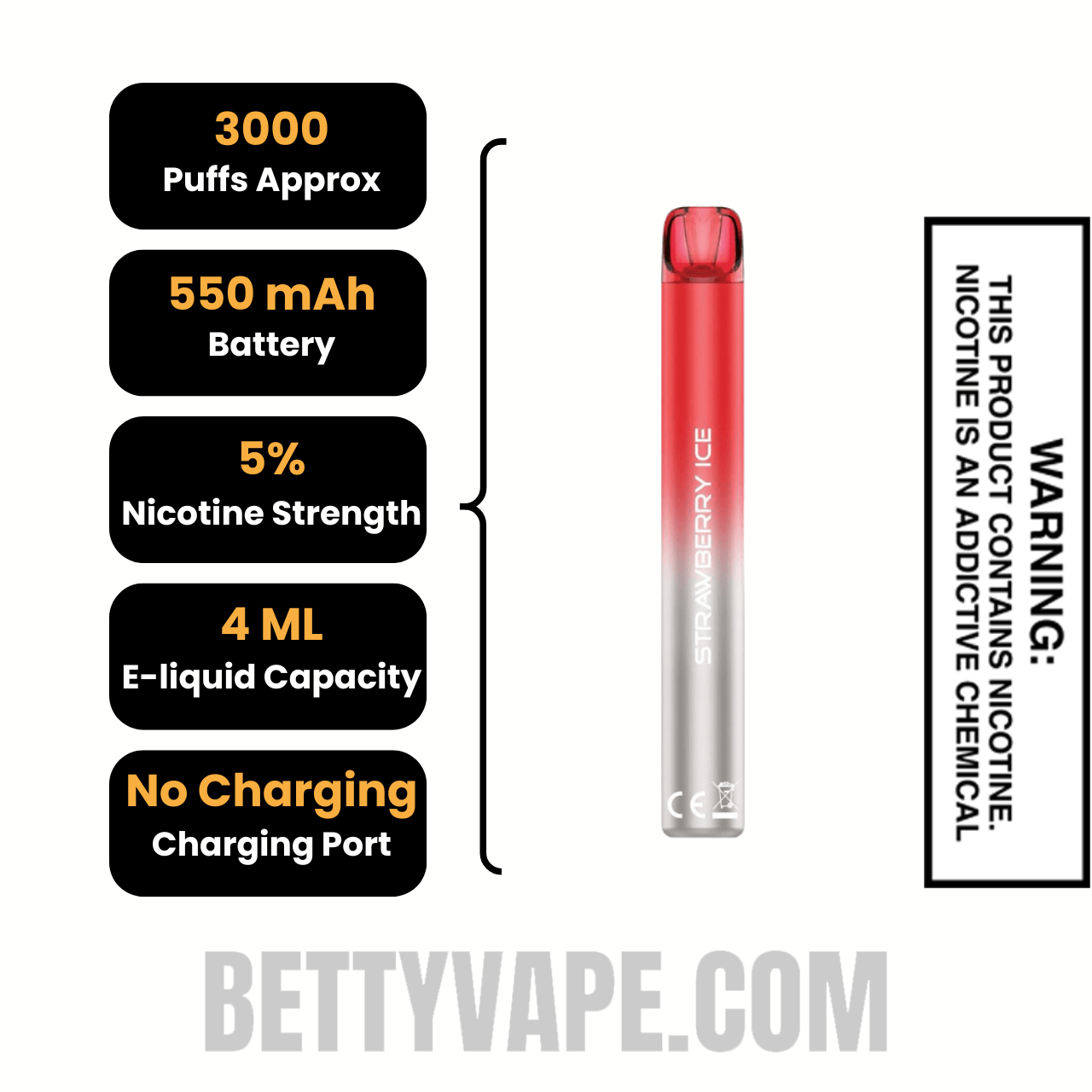 Strawberry Ice Voom Mesh 3000 Puffs Disposable Vape Specifications