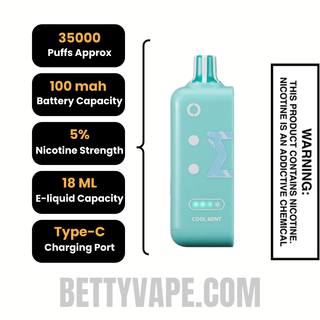 Cool Mint Off Stamp X Crystal Cube 35K Disposable Vape Pod Specifications