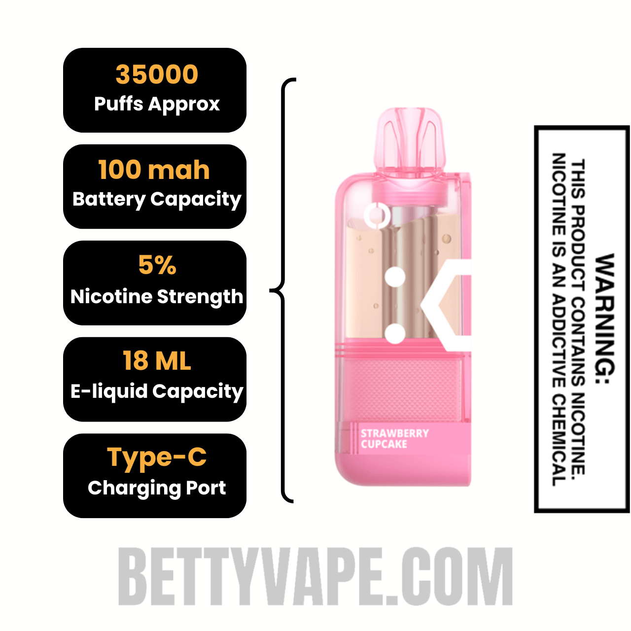 Strawberry Cupcake Off Stamp X Crystal Cube 35K Disposable Vape Pod Specifications