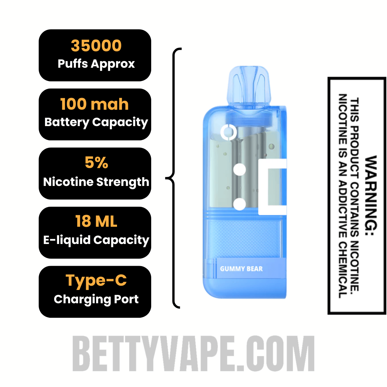Gummy Bear Off Stamp X Crystal Cube 35K Disposable Vape Pod Specifications