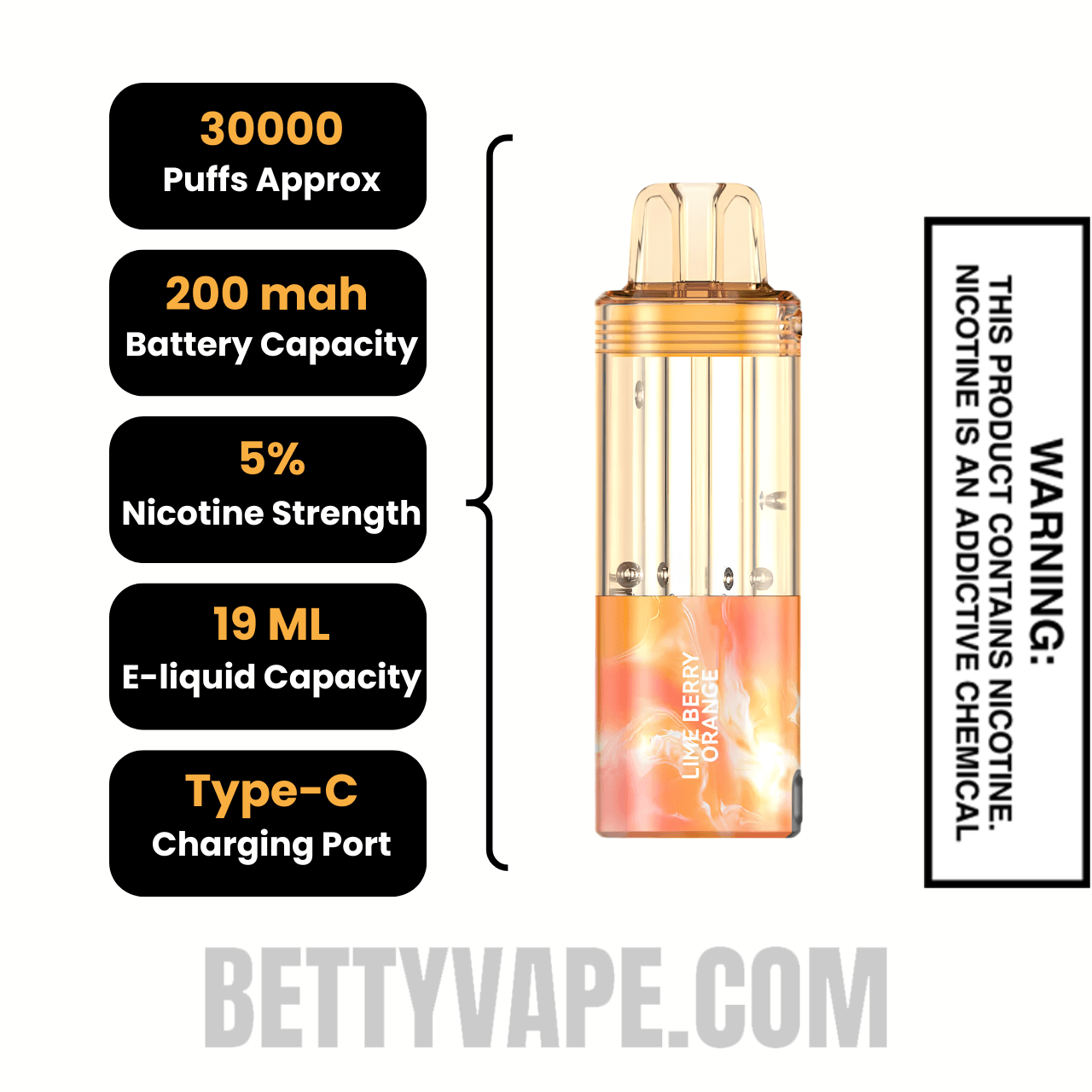 Lime Berry Orange Foger Switch Pro 30K Disposable Vape Pod Specifications