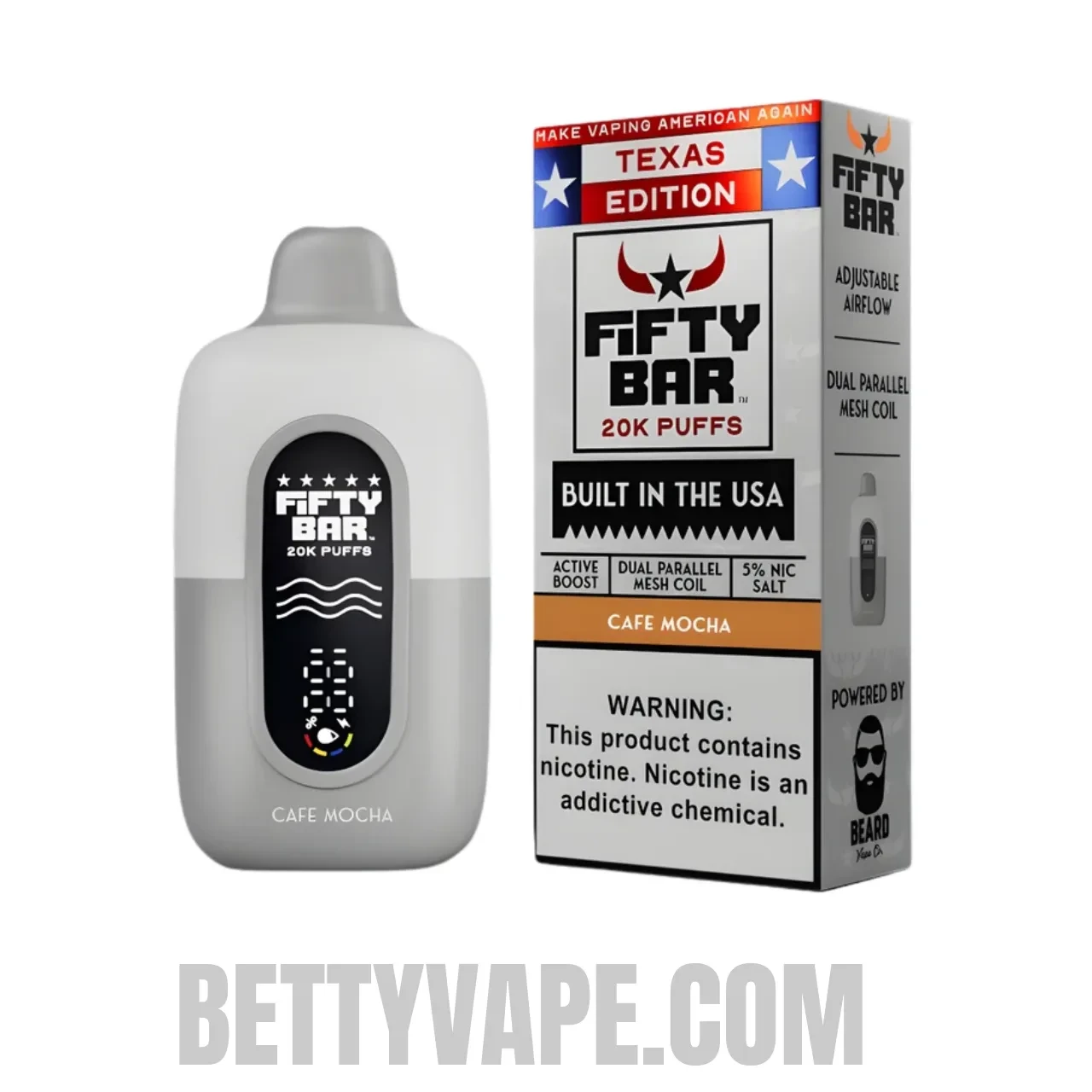 Cafe Mocha Fifty Bar 20K Texas Edition Disposable Vape With Package Box