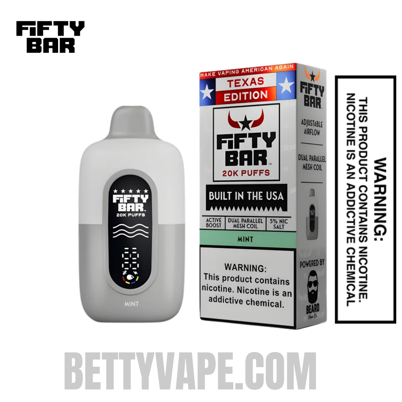 Mint Fifty Bar 20K Texas Edition Vape With Package Box