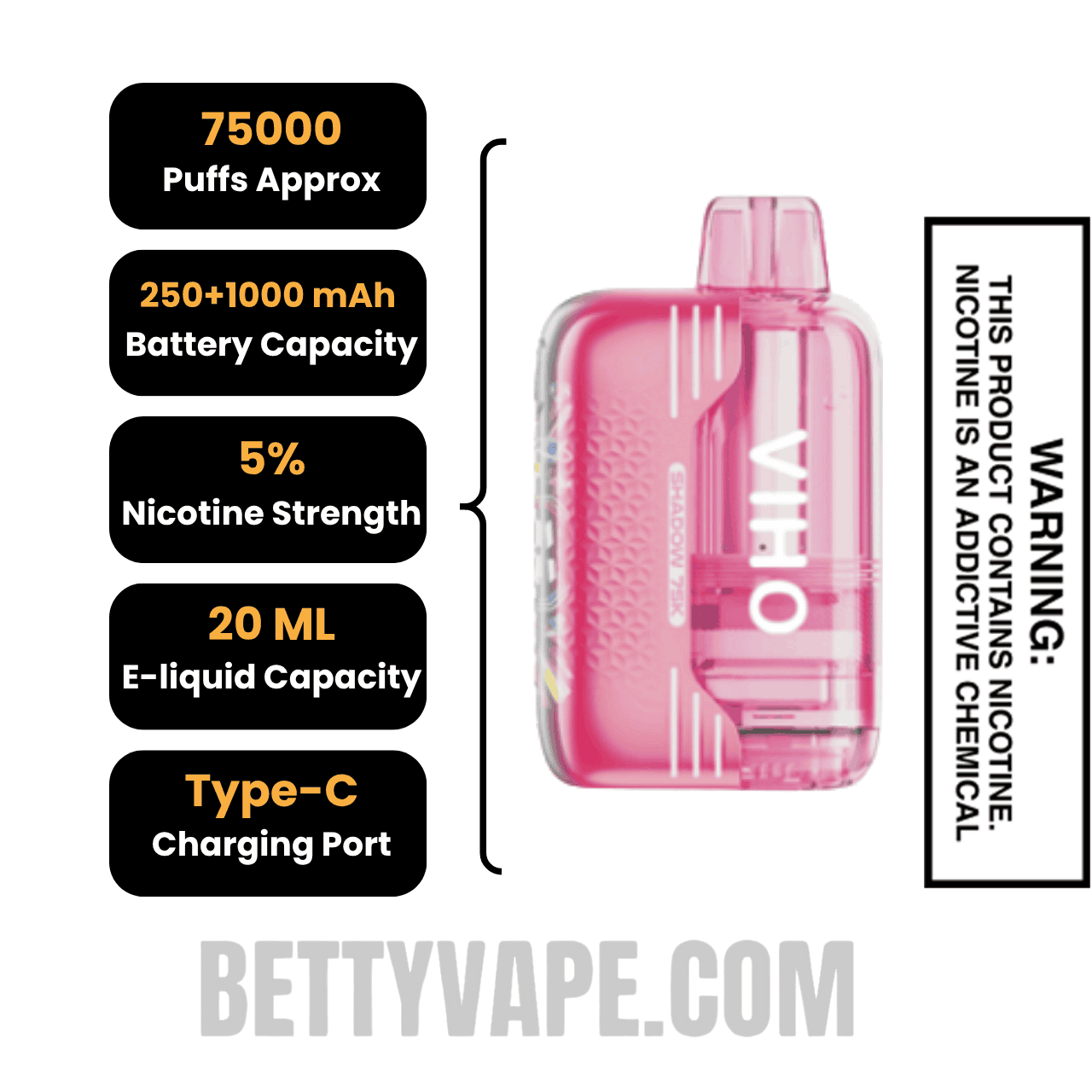 Sour Strawberry VIHO Shadow 75K Vape Kit Specifications