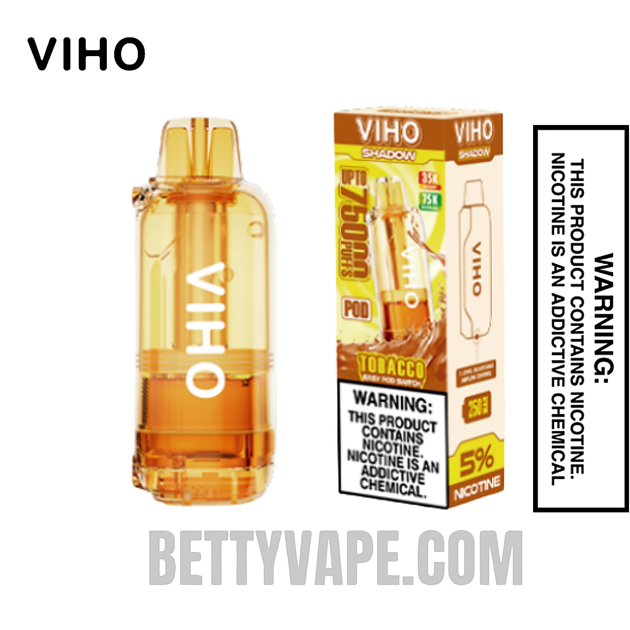 Tobacco VIHO Shadow 75K Disposable Vape Pod with Package Box