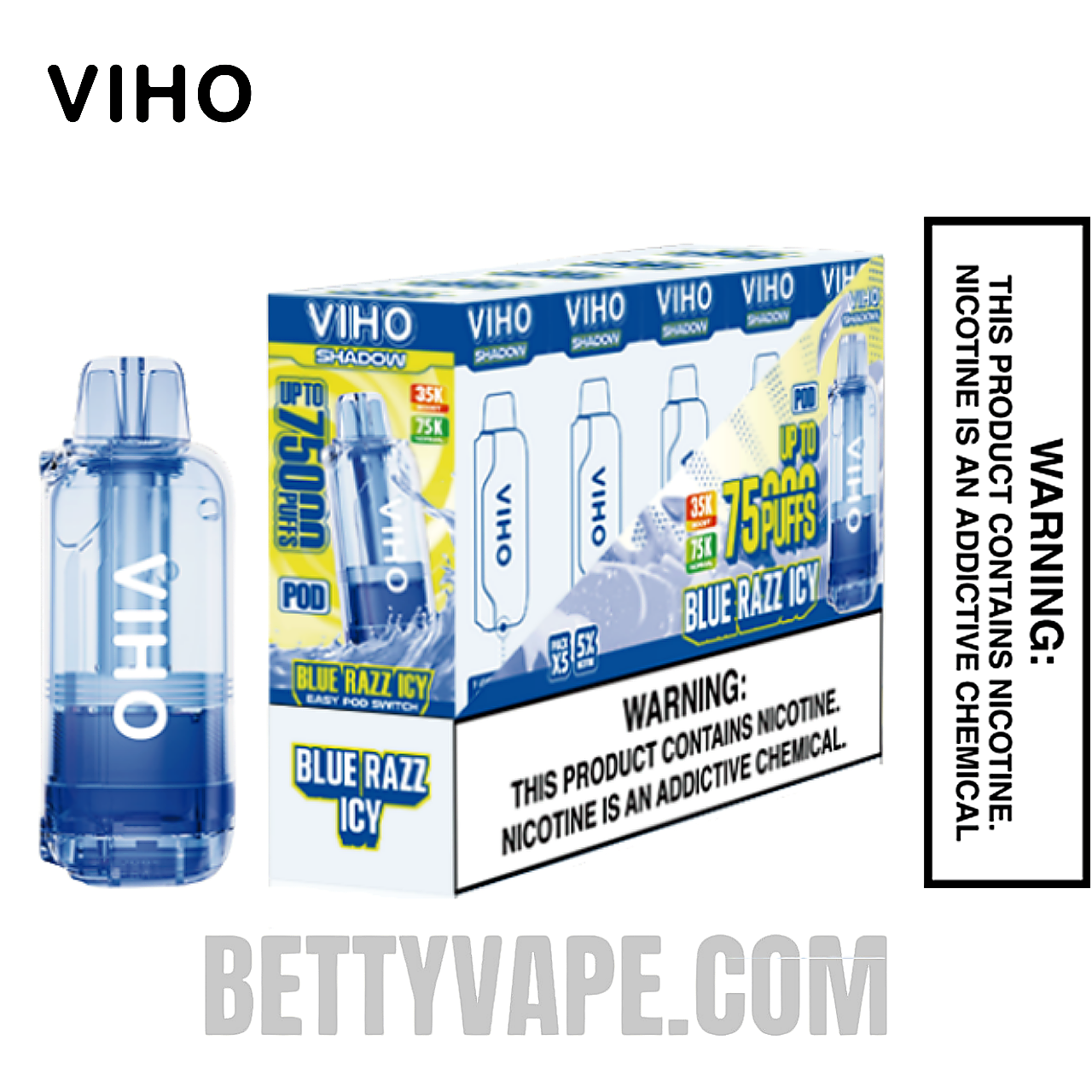 Blue Razz Icy VIHO Shadow 75K Disposable Vape Pod with Bundle Pack
