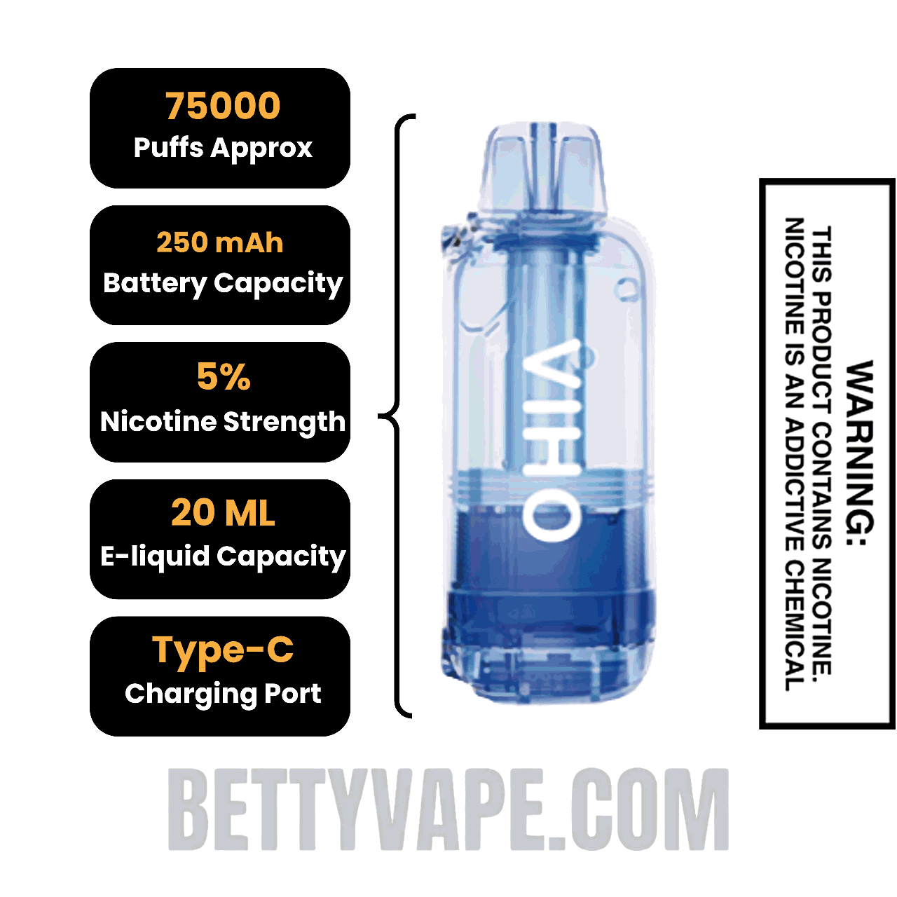 Blue Razz Icy VIHO Shadow 75K Vape Pod Specifications