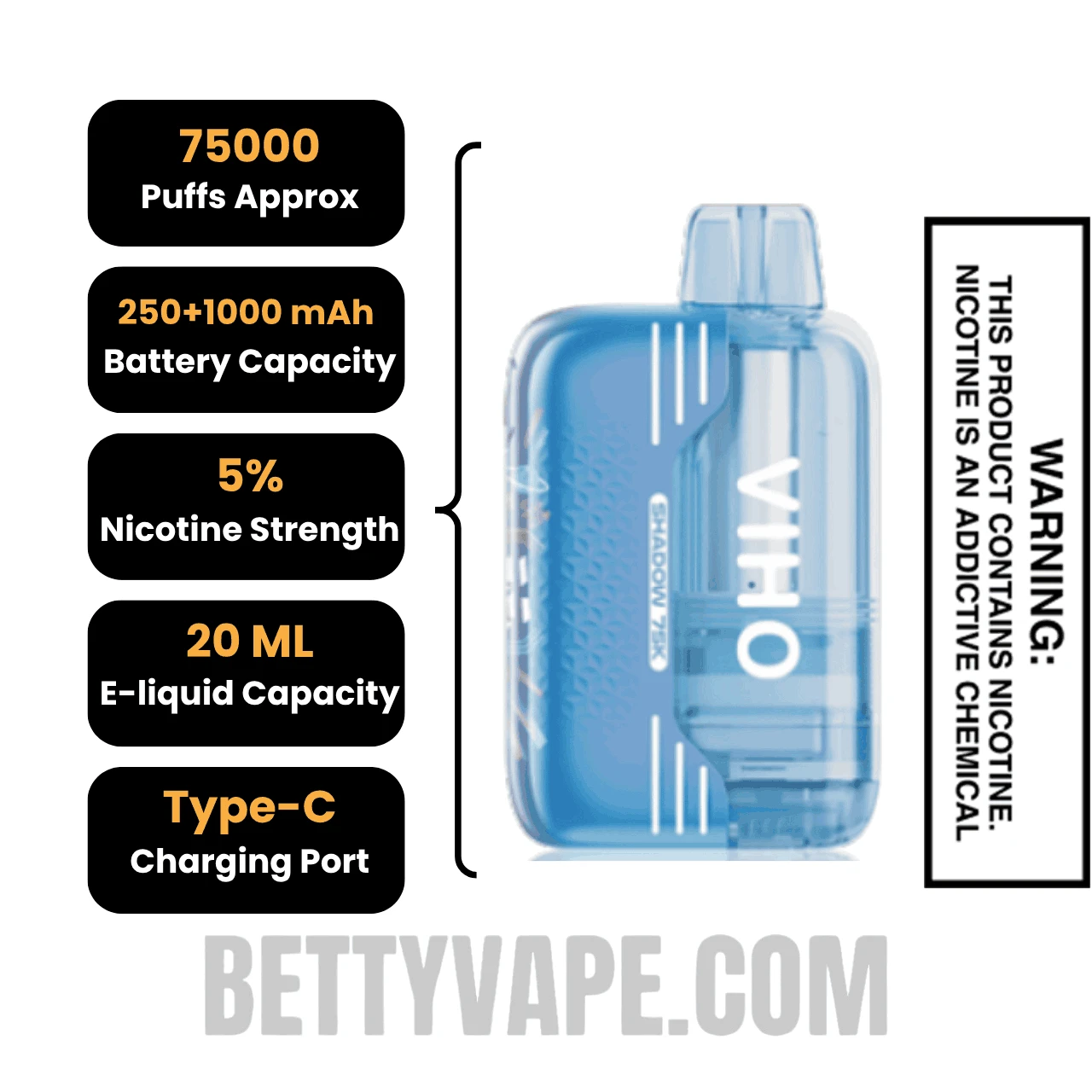 Clear VIHO Shadow 75K Vape Kit Specifications