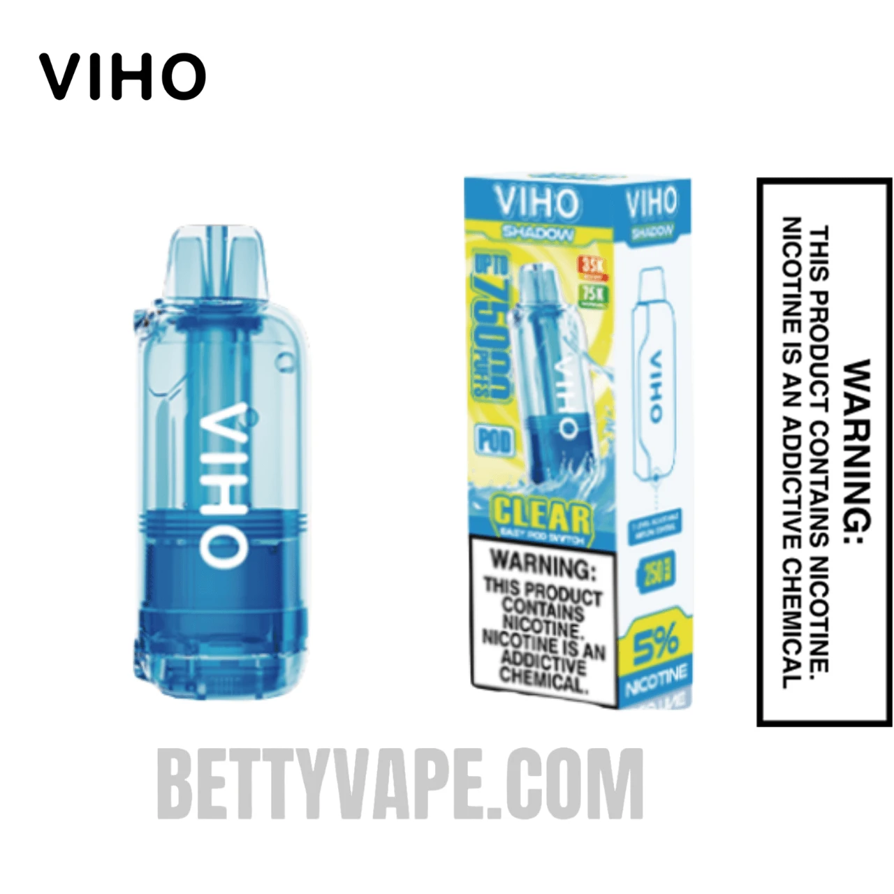 Clear VIHO Shadow 75K Vape Pod With Package Box