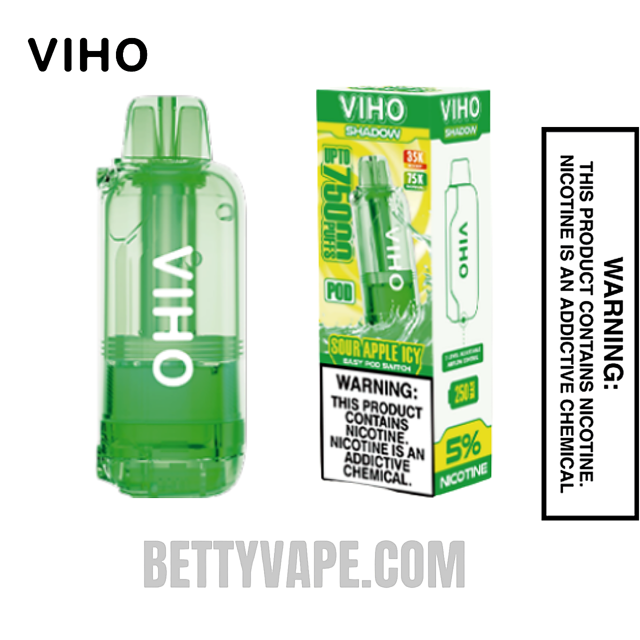 Sour Apple Icy VIHO Shadow 75K Disposable Vape Pod with Package
