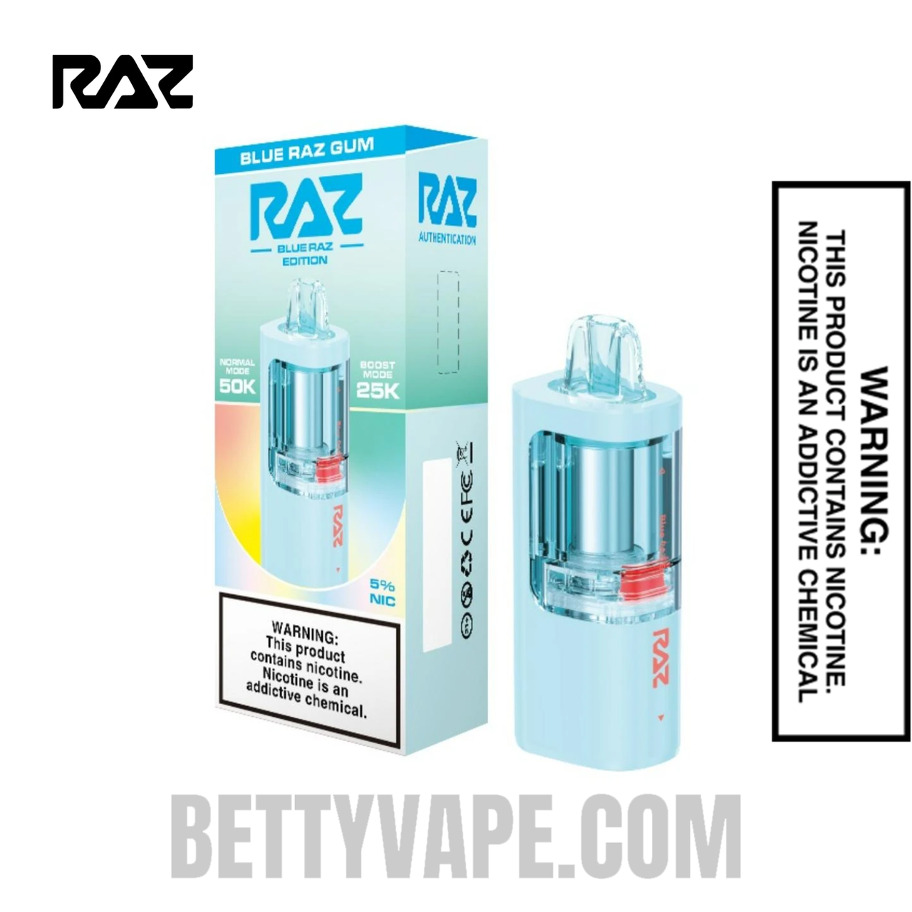 Blue Raz Gum RAZ VUE 50K Disposable Vape Pod with packaging