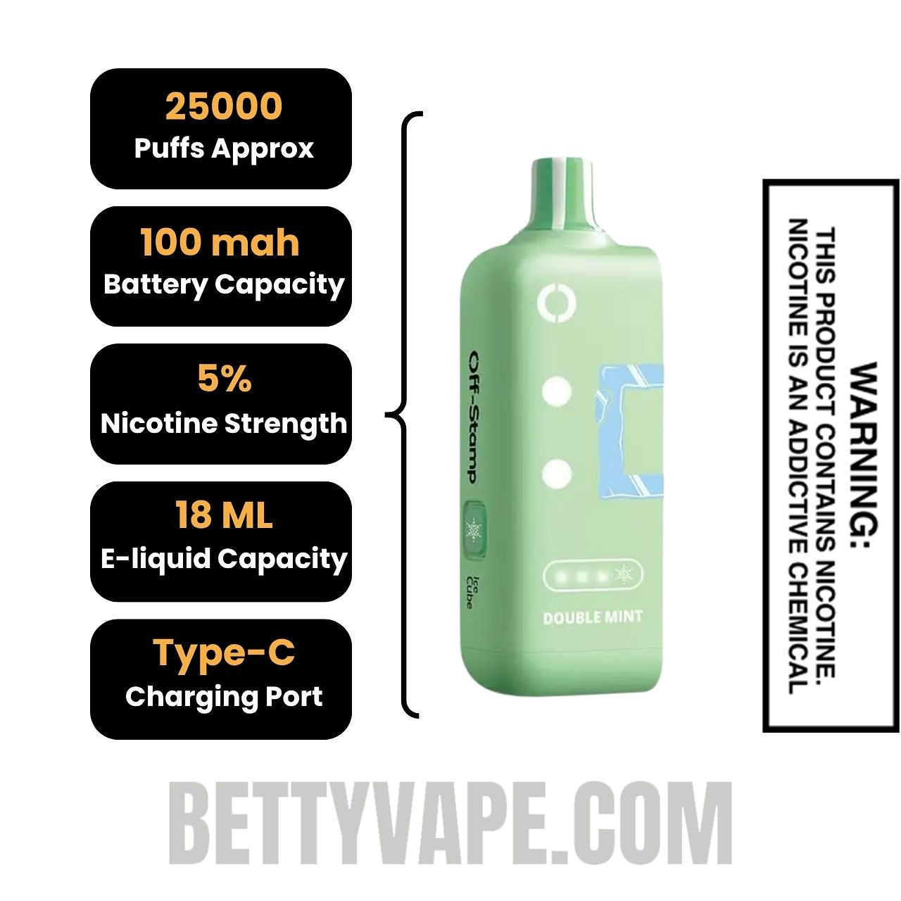 Double Mint Off Stamp Classic Cube 25K Disposable Vape Pod Specifications