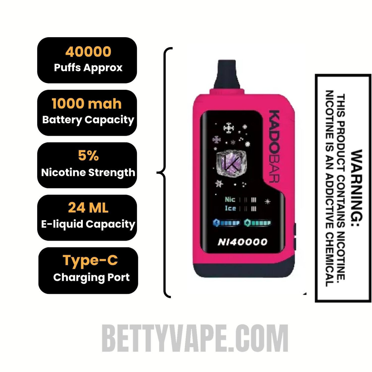 Cherry Hard Popz Kado Bar NI40000 Ice-Nic Disposable Vape Specifications