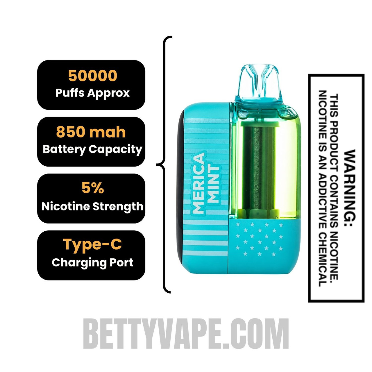 Merica Mint American Standard This Bar 50K Disposable Vape Specifications