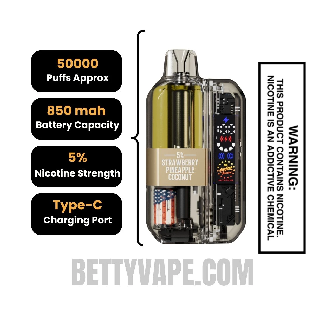 Strawberry Pineapple Coconut American Standard 50K Disposable Vape Kit Specifications