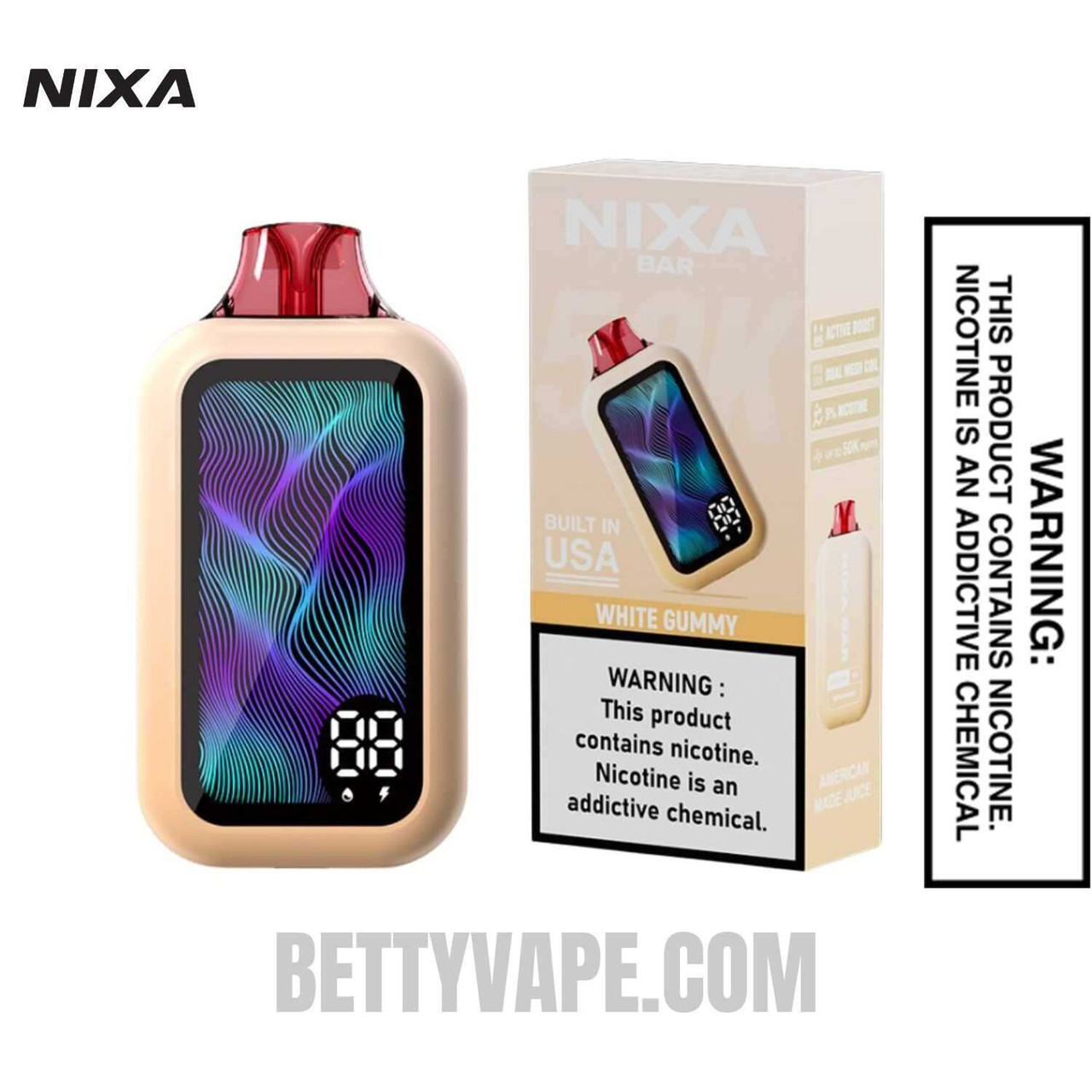 White Gummy Nixa Bar 50K Disposable Vape With Package Box