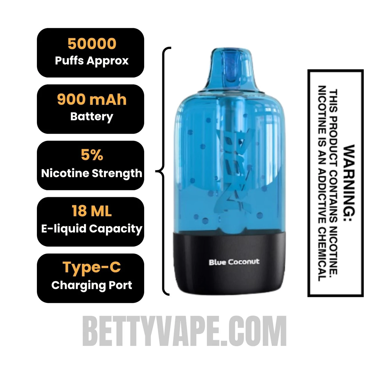 Blue Coconut Beri Cliq 50K Disposable Vape Pod Specifications