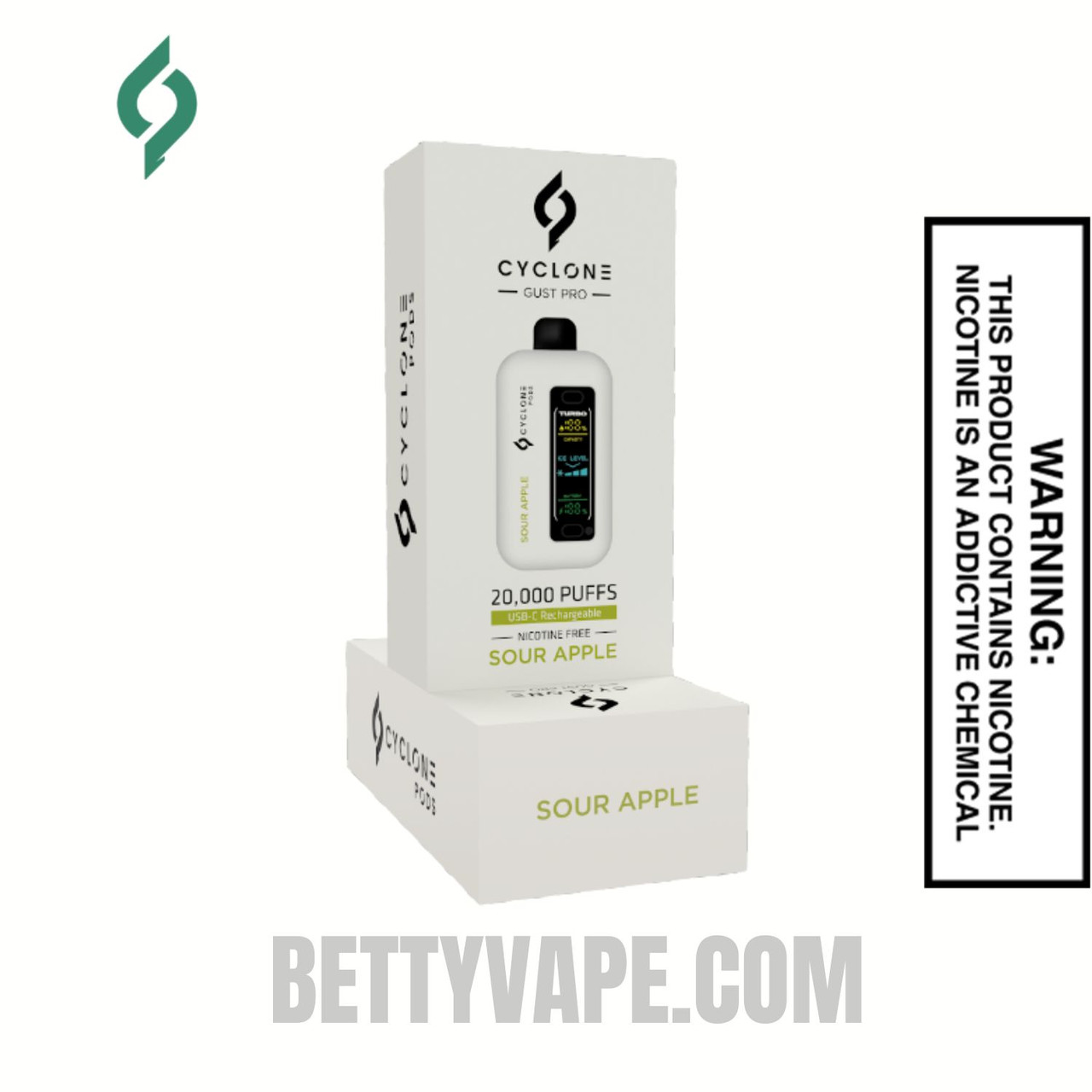 Sour Apple Cyclone Gust Pro 20K Zero Nicotine Disposable Vape With Package Box