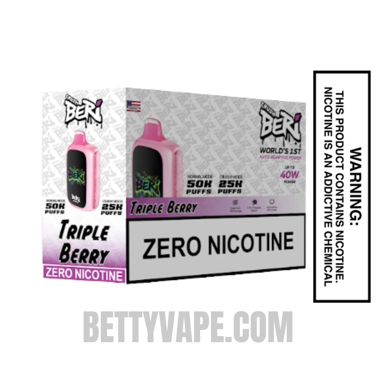 Triple Berry Beri Crush 50K Zero Nicotine Disposable Vape With Bundle Pack