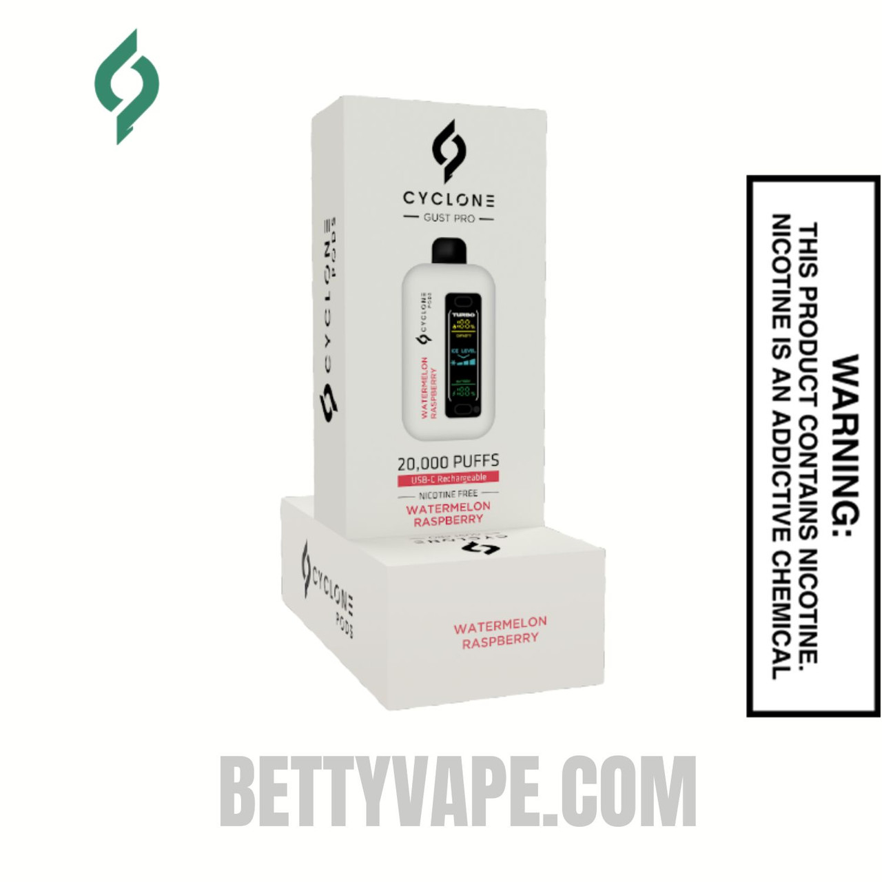 Watermelon Raspberry Cyclone Gust Pro 20K Zero Nicotine Disposable Vape With Package Box