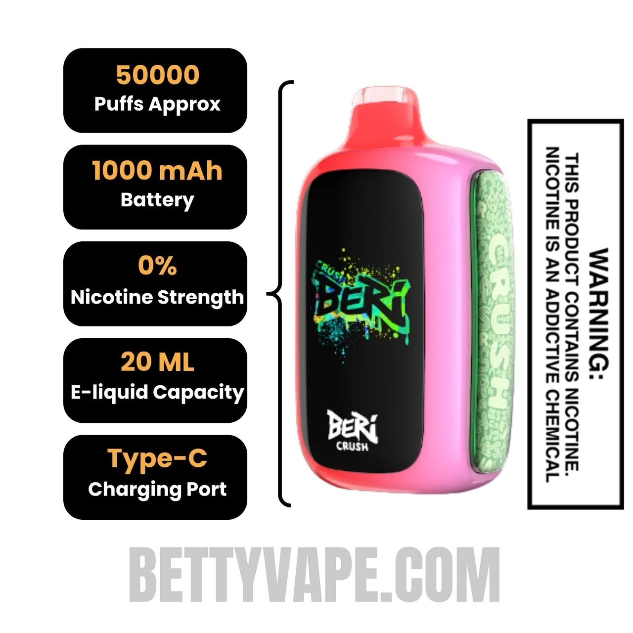 Strawberry Watermelon Beri Crush 50K Zero Nicotine Disposable Vape Specifications
