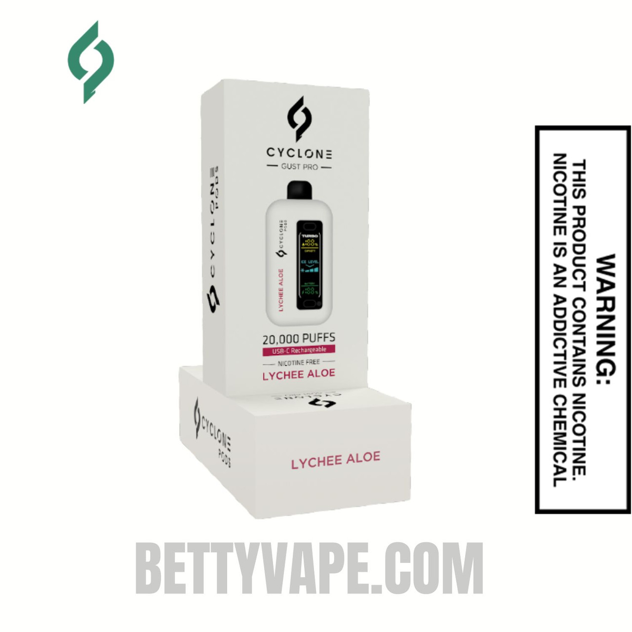 Lychee Aloe Cyclone Gust Pro 20K Zero Nicotine Disposable Vape With Package Box
