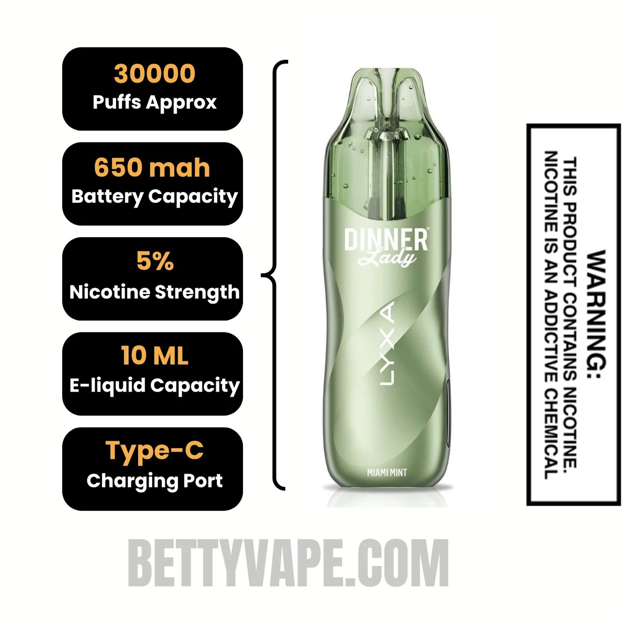 Miami Mint Dinner Lady LYXA 30K Disposable Vape Specifications