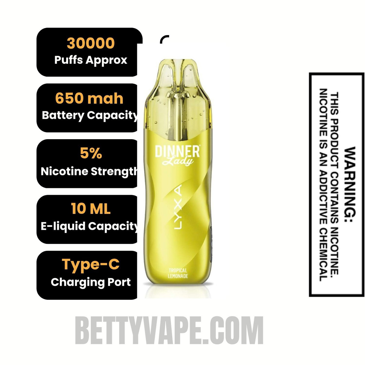 Tropical Lemonade Dinner Lady LYXA 30K Disposable Vape Specifications