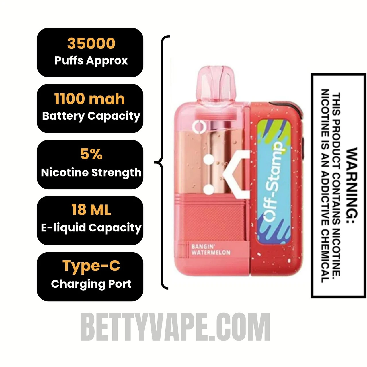 Bangin' Watermelon Off Stamp X Cube Crystal Cube 35K Disposable Kit Specifications