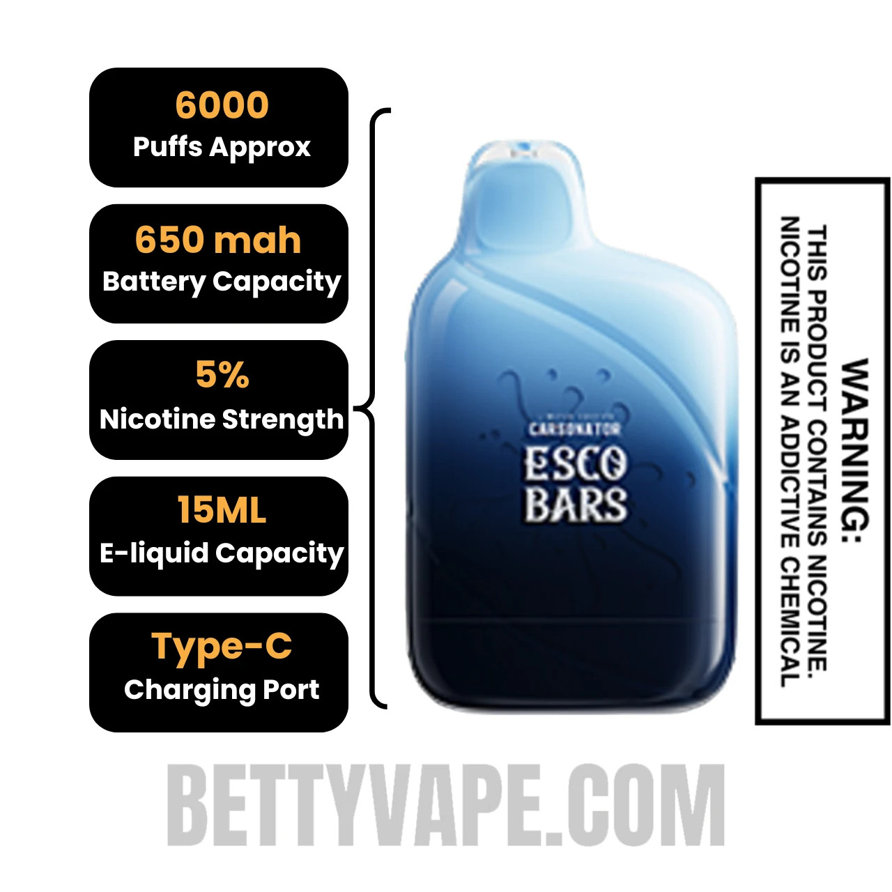 Black Dragon Ice Esco Bar 6000 Puffs Disposable Vape Specifications