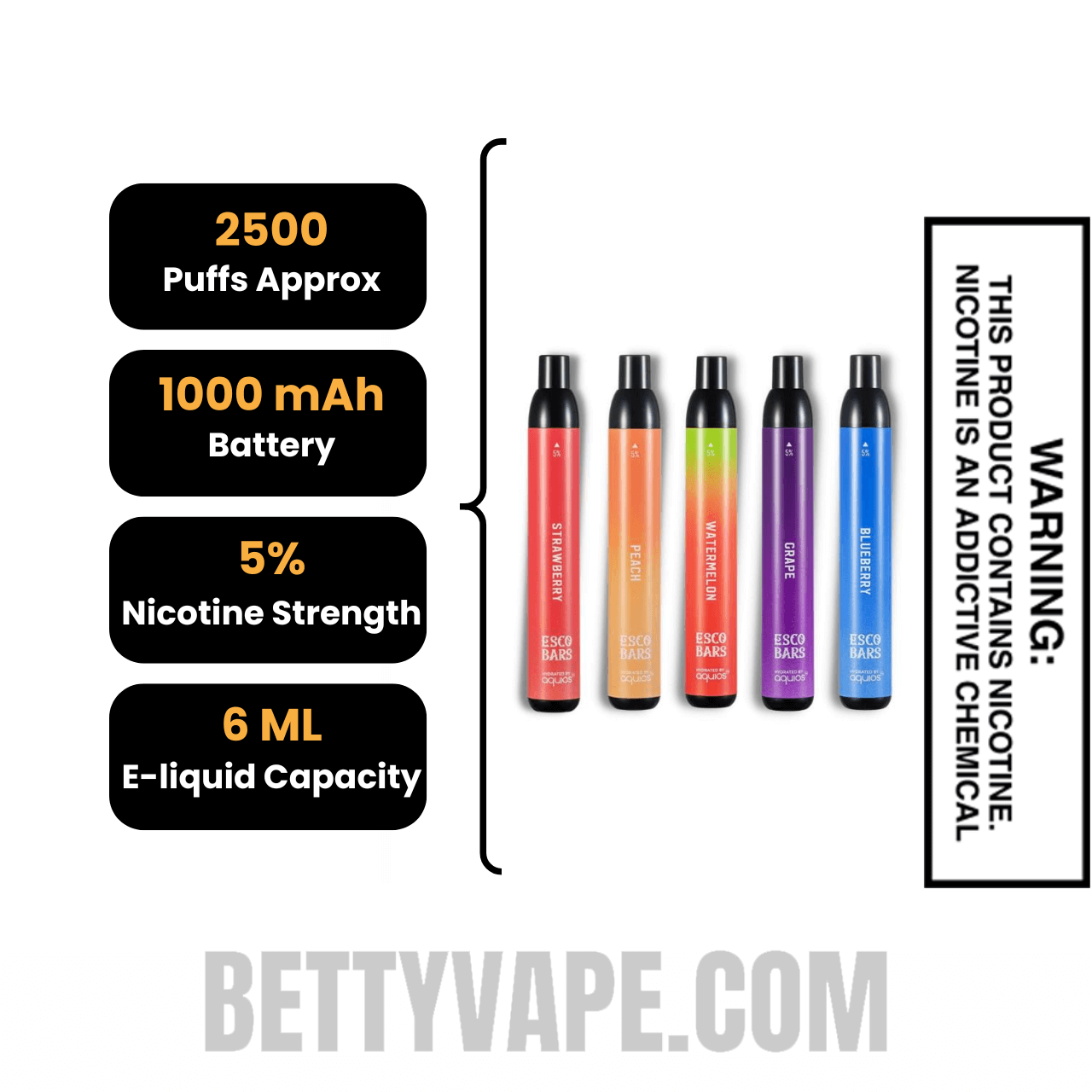 H20 Esco Bar 2500 Puffs Disposable Vape Specifications