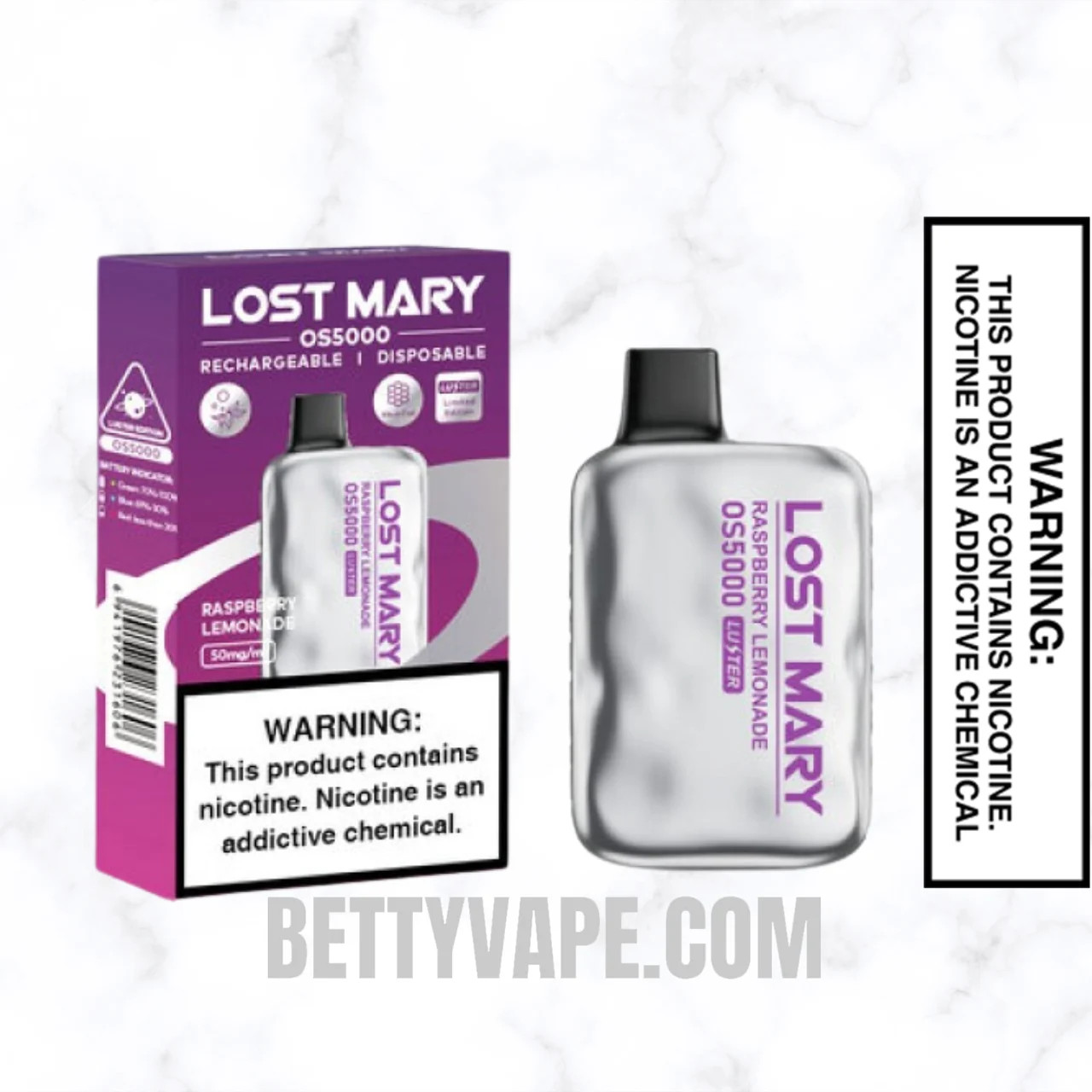 Raspberry Lemonade Lost Mary OS5000 Luster Edition Vape With Package Box