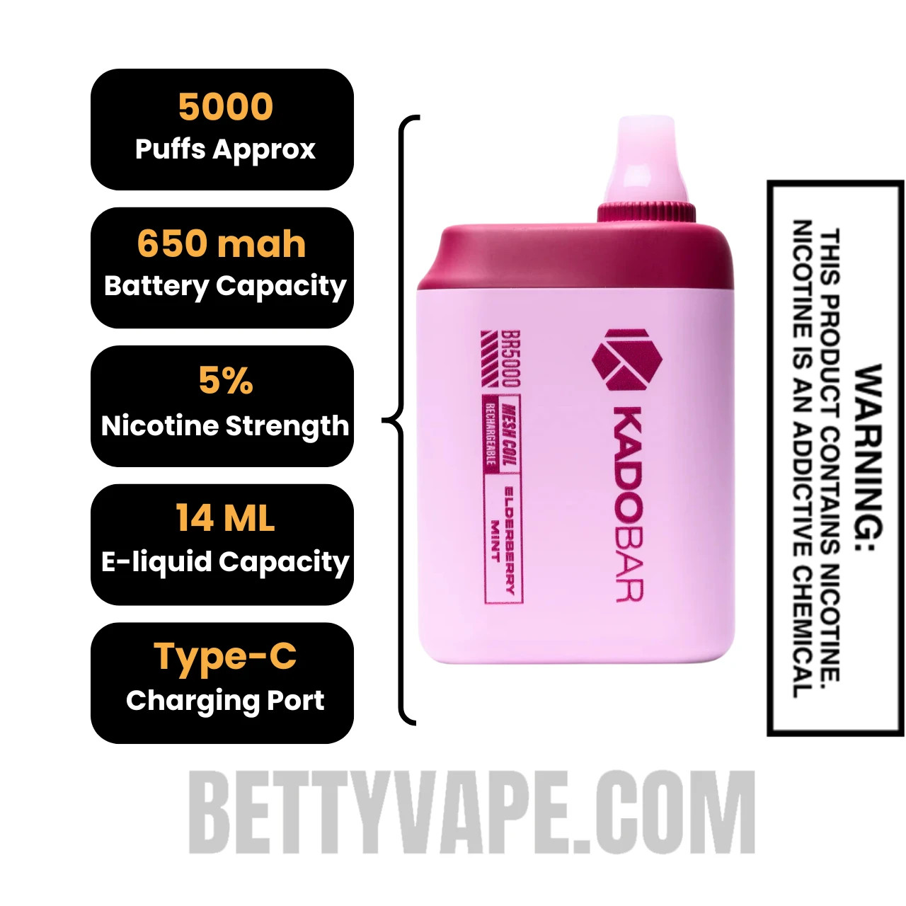 Elderberry Mint Kado Bar BR5000 Disposable Vape | Betty Vape