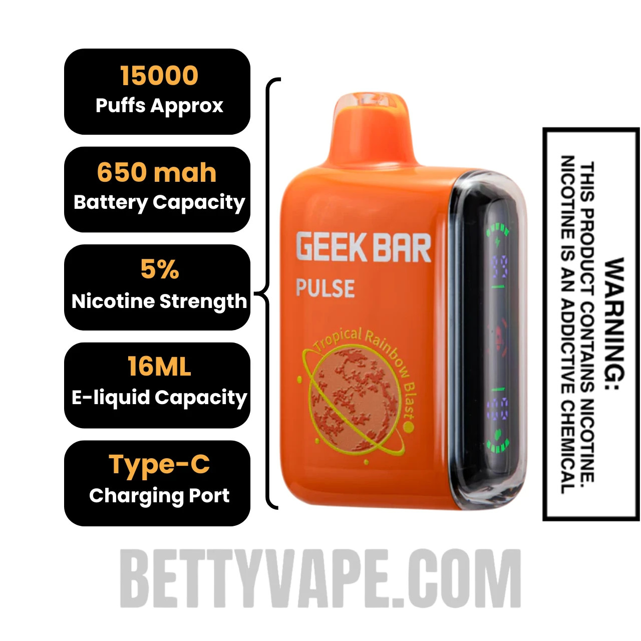Tropical Rainbow Blast Geek Bar Pulse Disposable Vape Specifications