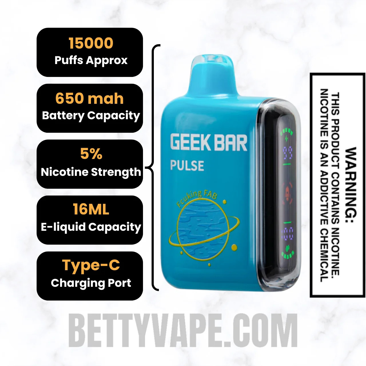 Fcuking FAB Geek Bar Pulse Disposable Vape Specification