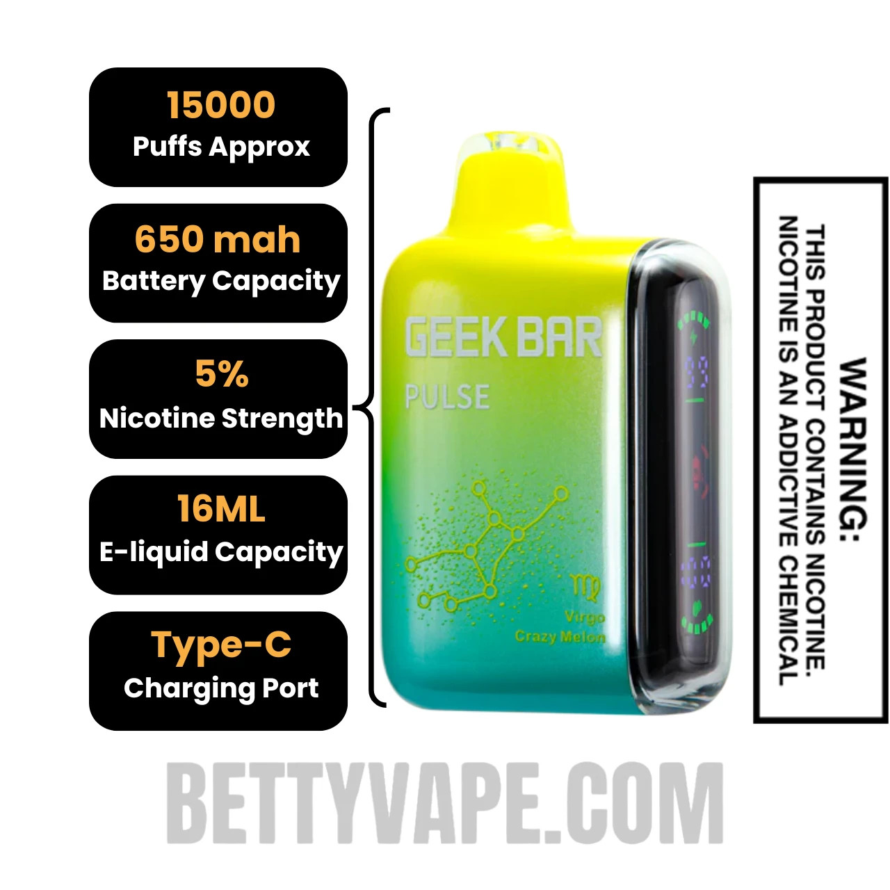 Virgo Crazy Melon Geek Bar Pulse Vape Specifications