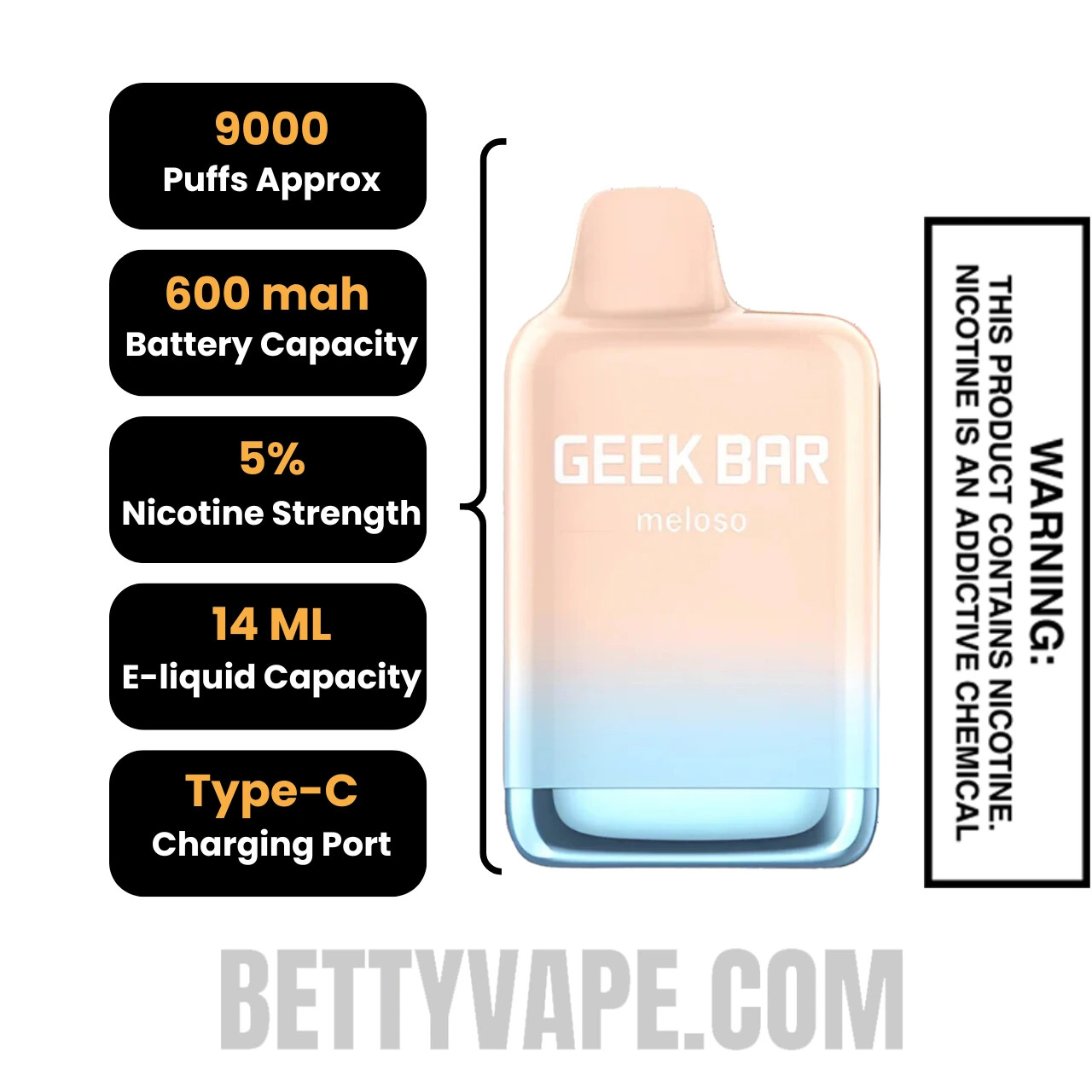 Ginger Ale Geek Bar Meloso MAX Disposable Vape Specifications