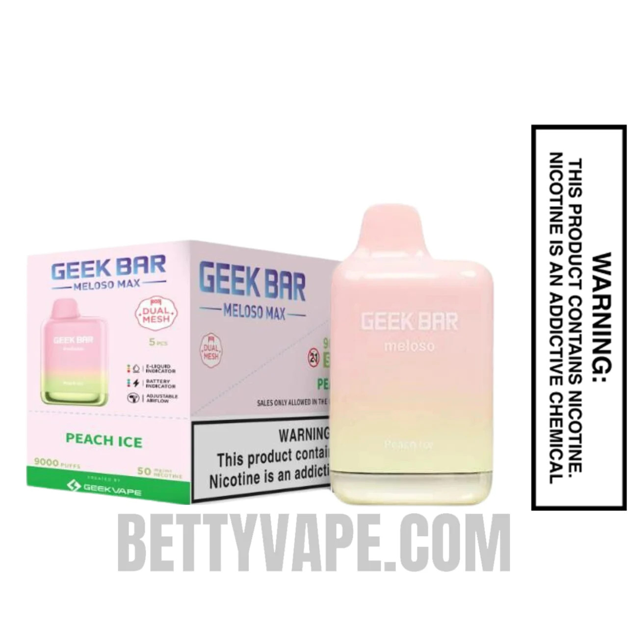 Peach Ice Geek Bar Meloso MAX 9000 Disposable Vape with Bundle Pack