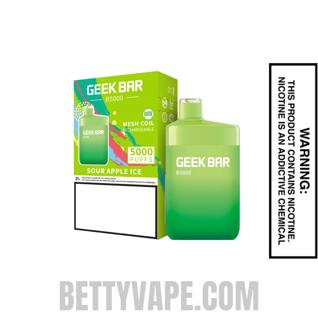 Sour Apple Ice Geek Bar B5000 Disposable Vape with Package Box