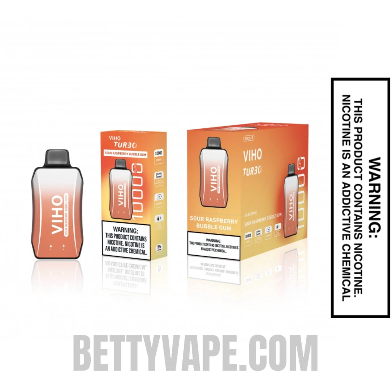 Sour Raspberry Bubble Gum VIHO Turbo Vape 10000 Puffs With Bundle Pack