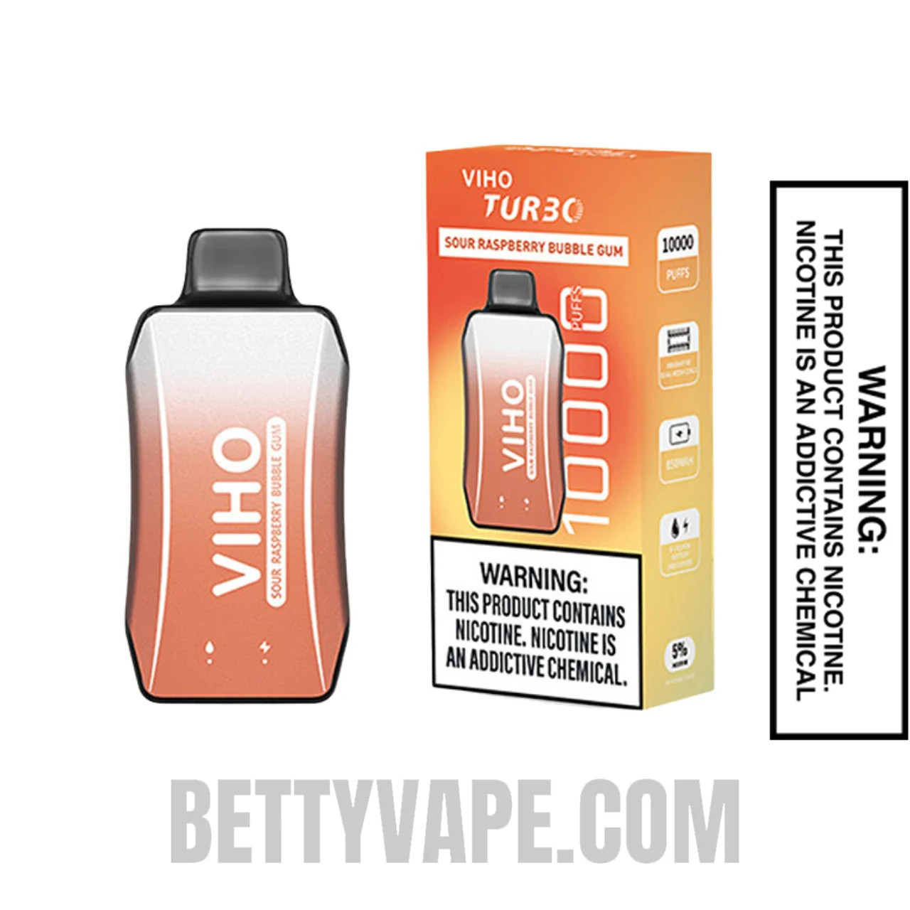 Sour Raspberry Bubble Gum VIHO Turbo Vape 10000 Puffs with Package Box