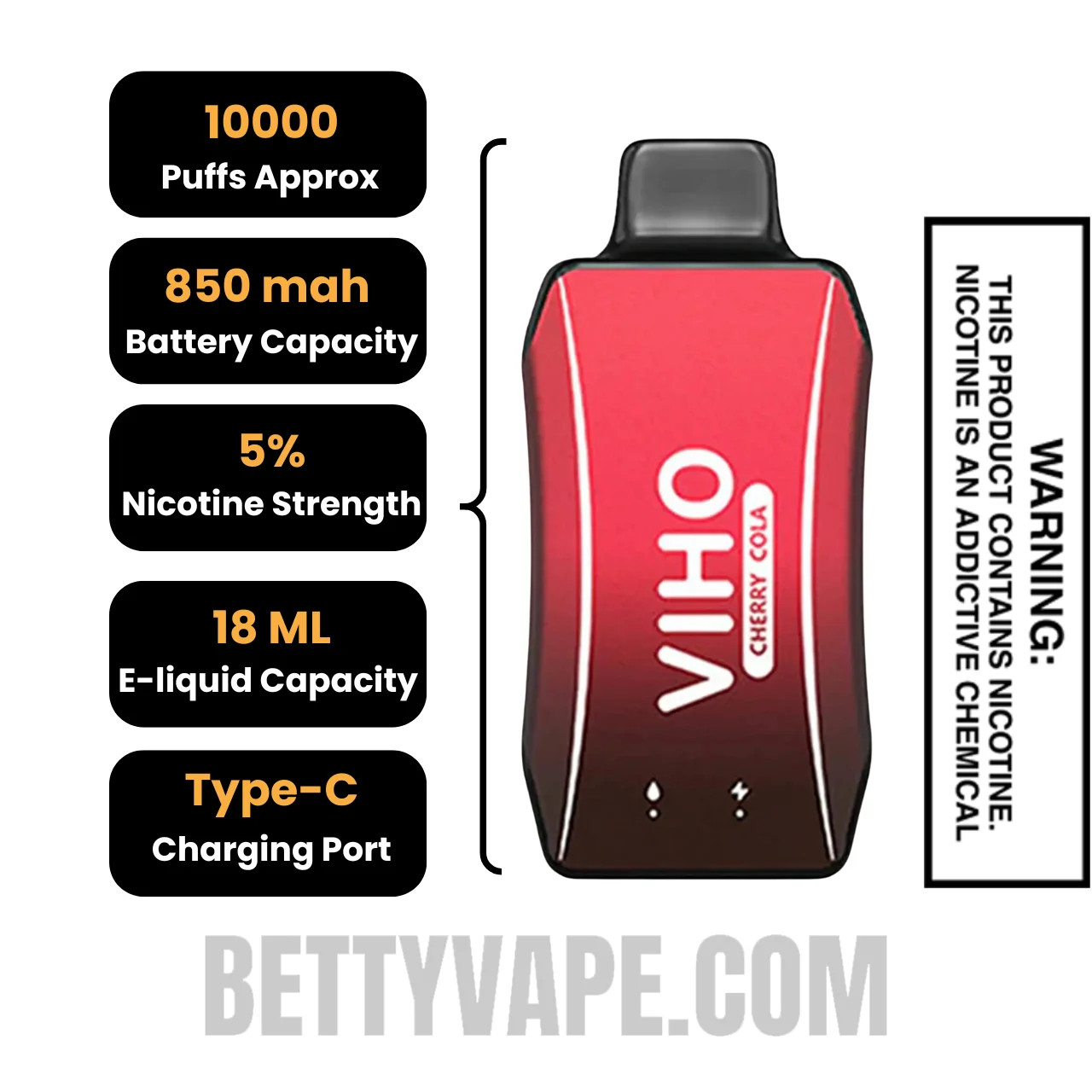 Cherry Cola VIHO Turbo Vape 10000 Puffs Specifications