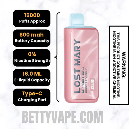 Rocket Pop Lost Mary MT15000 Turbo Vape - 0% Nic Specifications