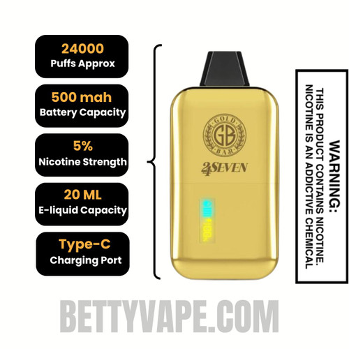 Watermelon Ice Gold Bar 24Seven Disposable Vape Specifications