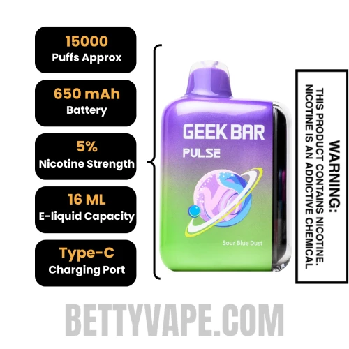 Sour Blue Dust Geek Bar Pulse Disposable 15000 Puffs Specifications