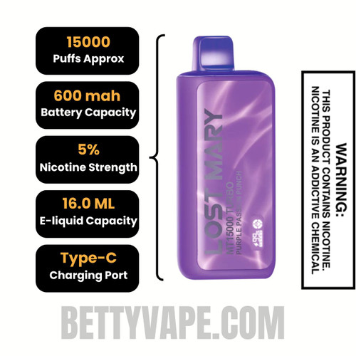 Purple Passion Punch Lost Mary MT15000 Turbo Vape Specifications
